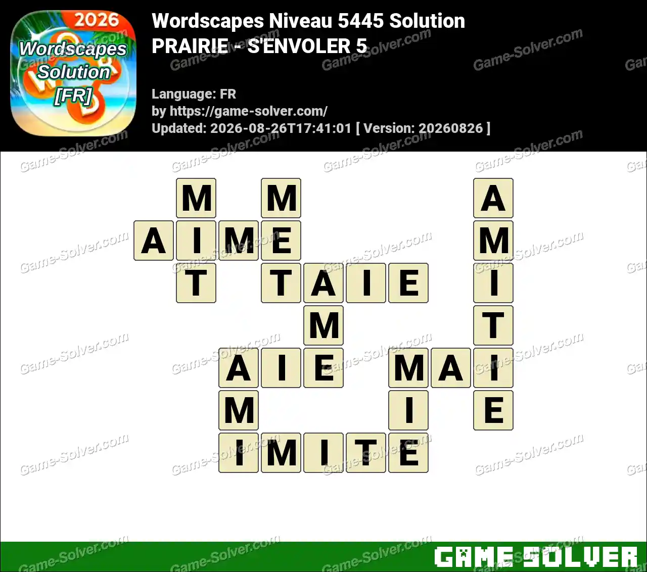Wordscapes Français Niveau 5445 Solution — PRAIRIE – S’ENVOLER 5
